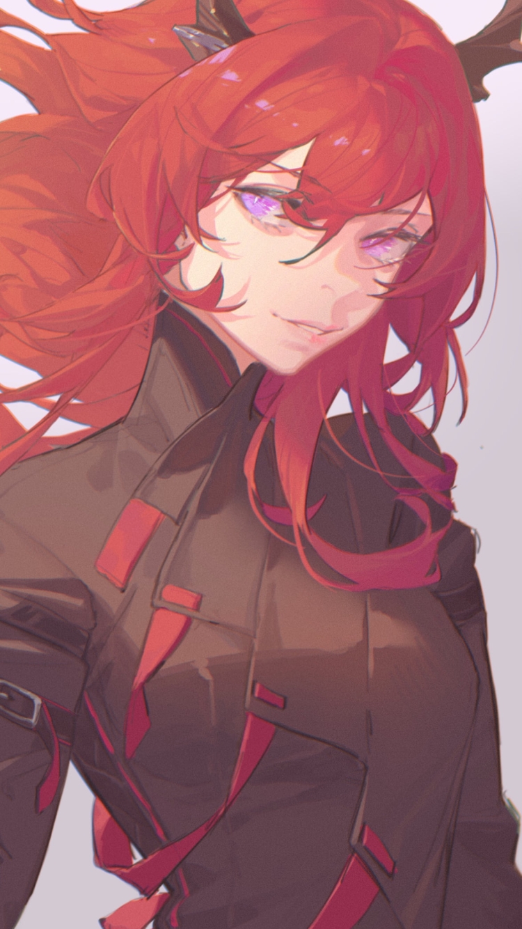 右手で赤い髪を触るスルト / アークナイツの750 x 1334 / スマホ壁紙