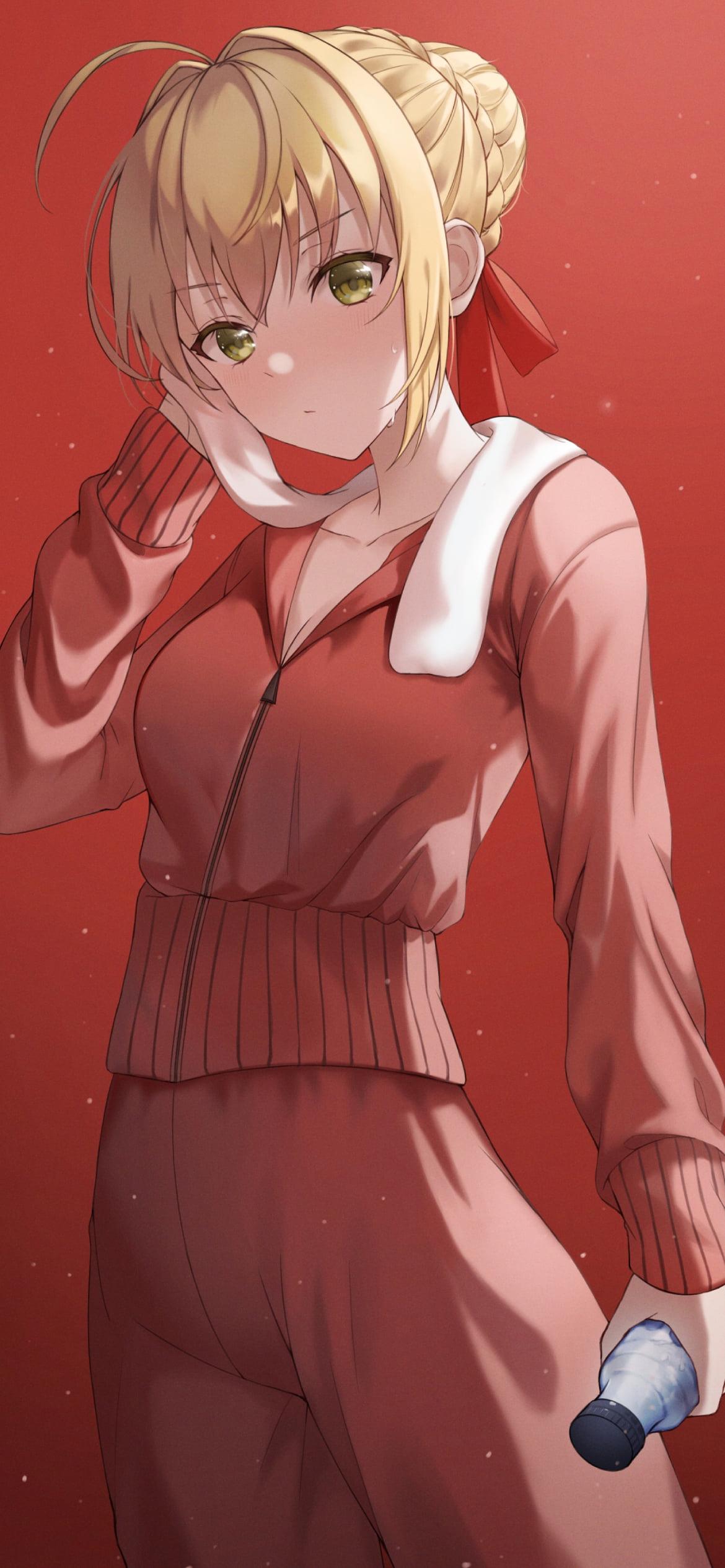 ラントレして汗を拭くネロ・クラウディウス  / fate/extraの1170 x 2532 / スマホ壁紙