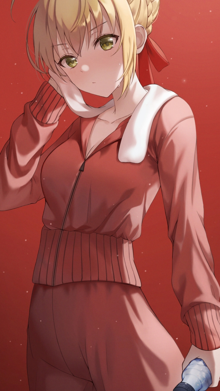 ラントレして汗を拭くネロ・クラウディウス  / fate/extraの750 x 1334 / スマホ壁紙