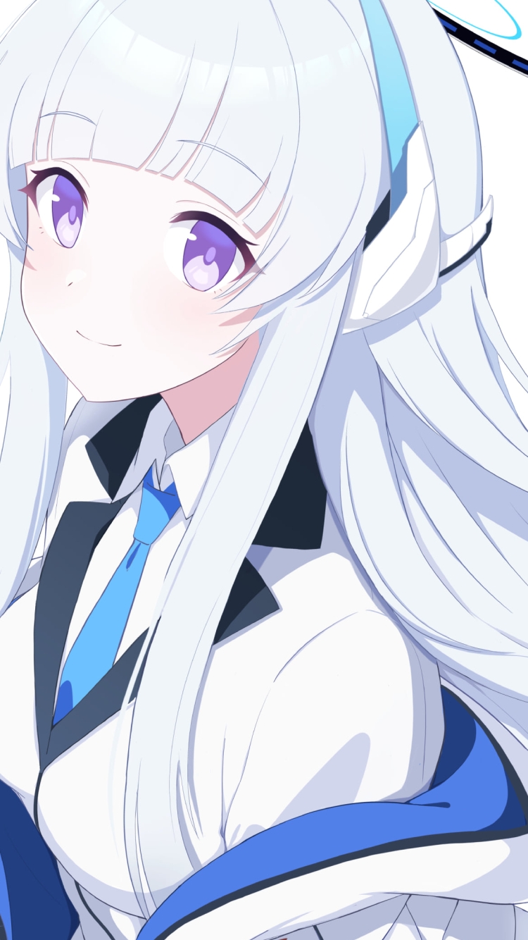 紫の大きな瞳でこちらを見て微笑む生塩ノア / ブルアカ / ブルーアーカイブの750 x 1334 / スマホ壁紙