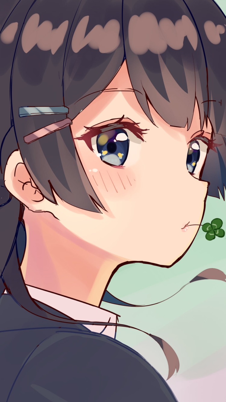四つ葉のクローバーを咥える月ノ美兎 / にじさんじ / バーチャルYouTuber / Vtuberの750 x 1334 / スマホ壁紙
