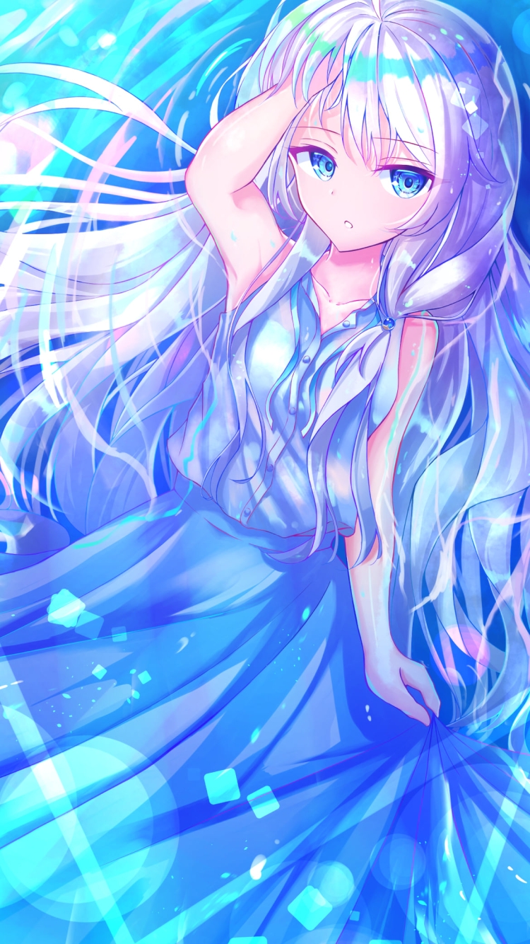 青い光の中の可愛いイレイナ / 魔女の旅々の750 x 1334 / スマホ壁紙