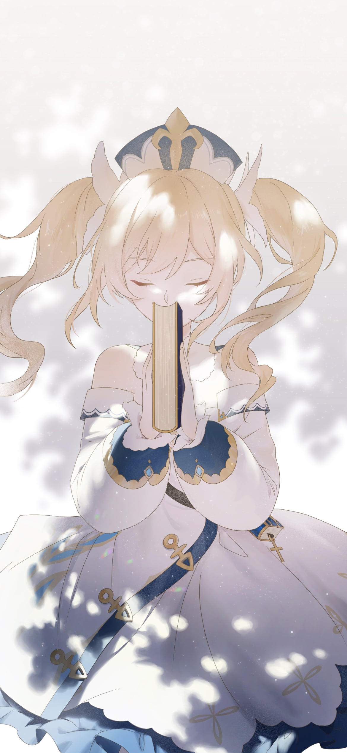 目をつぶり厚い本を閉じるバーバラ / 原神の1170 x 2532 / スマホ壁紙