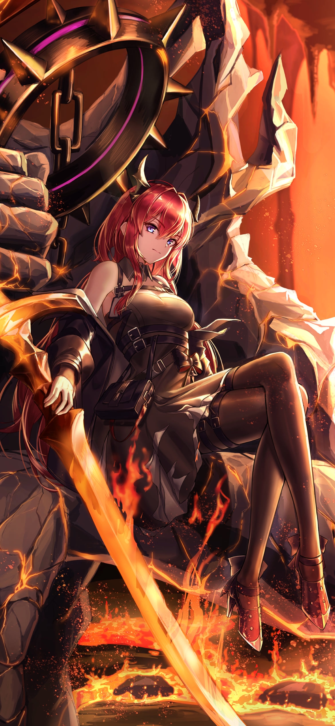 炎の剣に手をかけるスルト / アークナイツの1170 x 2532 / スマホ壁紙