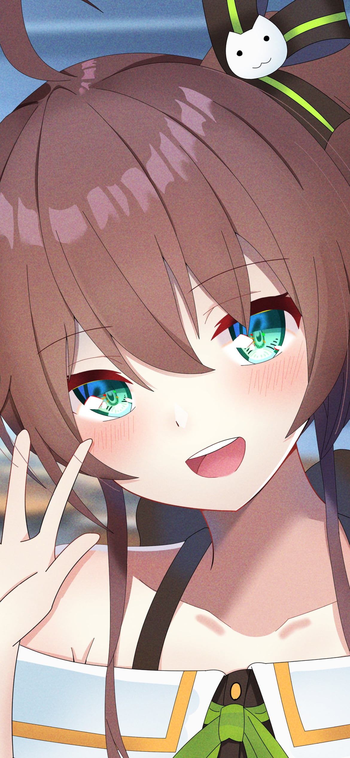3本の指でピースをする笑顔の夏色まつり / ホロライブ / バーチャルYouTuber / Vtuberの1170 x 2532 / スマホ壁紙