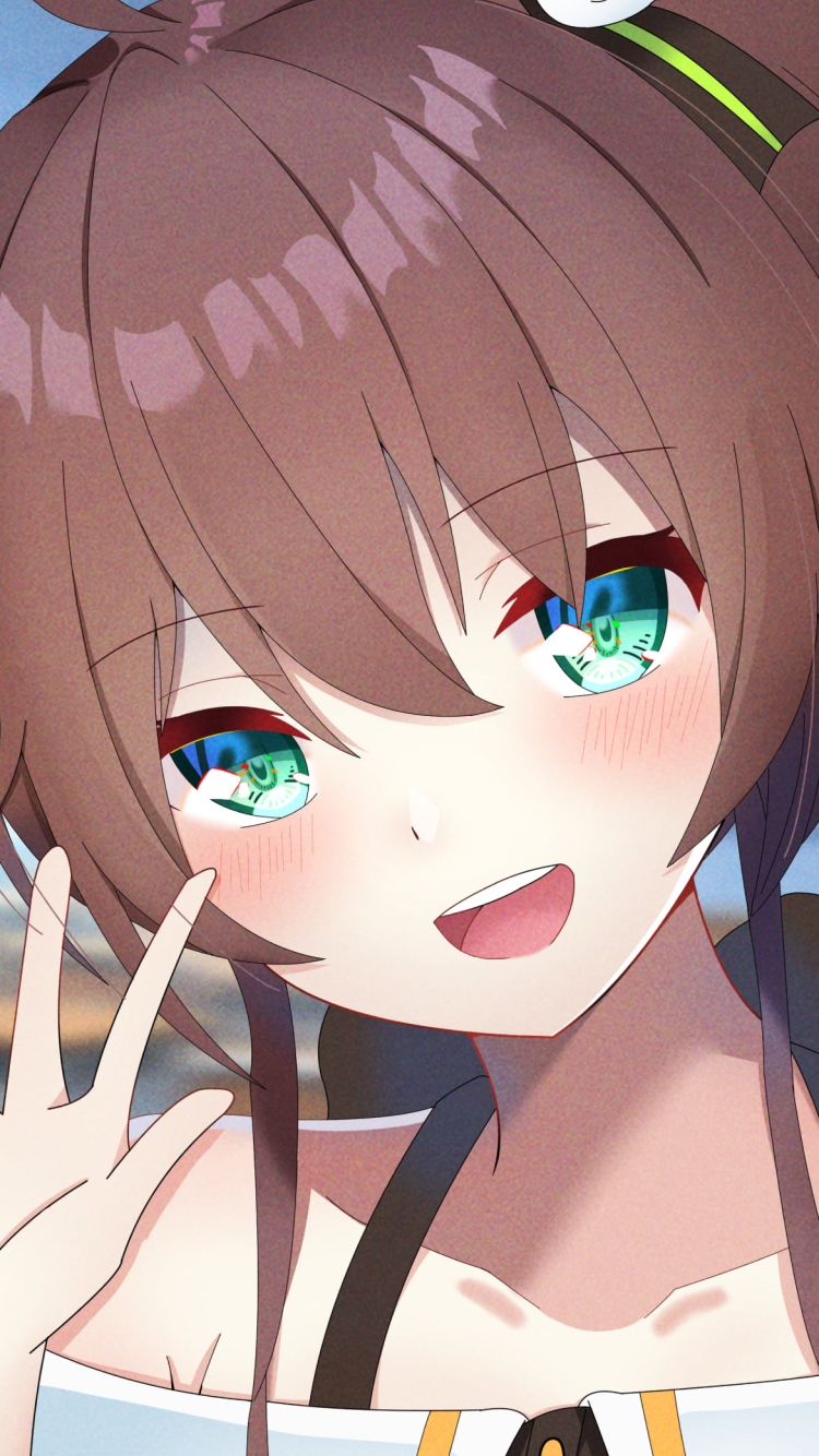 3本の指でピースをする笑顔の夏色まつり / ホロライブ / バーチャルYouTuber / Vtuberの750 x 1334 / スマホ壁紙