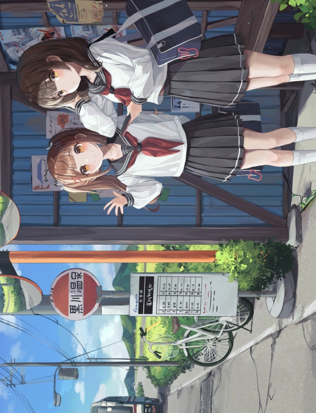 バス停でバスを待つ女子高生 / JK / 黒川温泉 / 熊本の640 x 836 / スマホ壁紙 | 壁紙キングダム