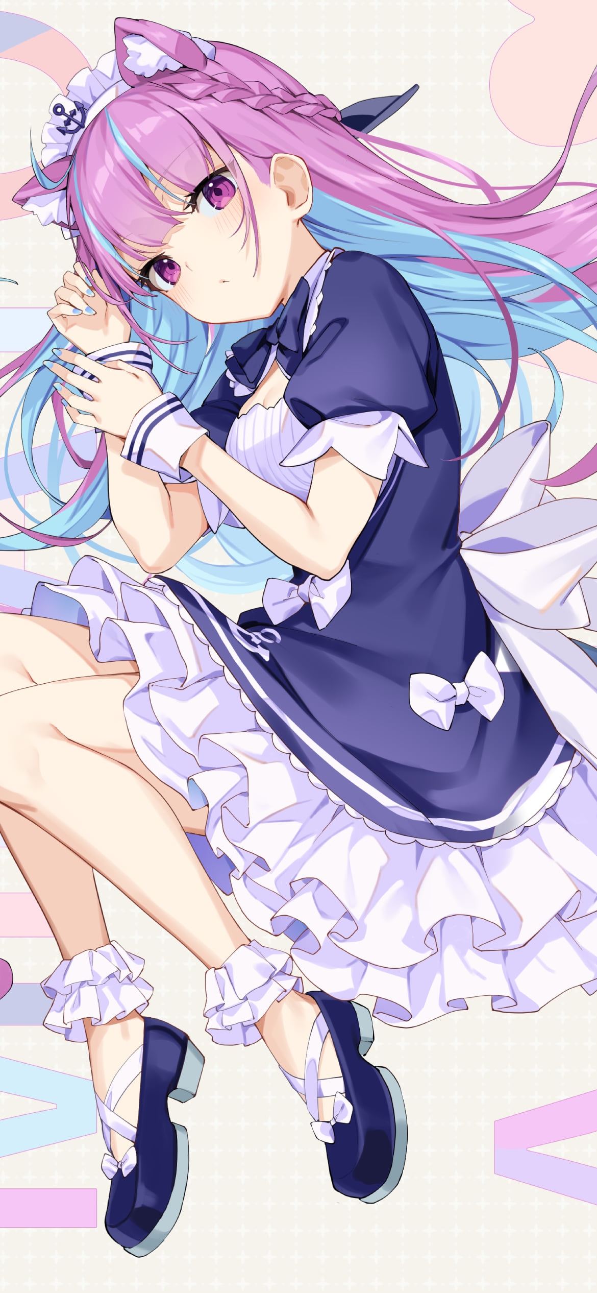 寝転んでこちらを見つめる可愛い湊あくあ / 長い尻尾 / ホロライブ / バーチャルYouTuber / Vtuberの1170 x 2532 / スマホ壁紙