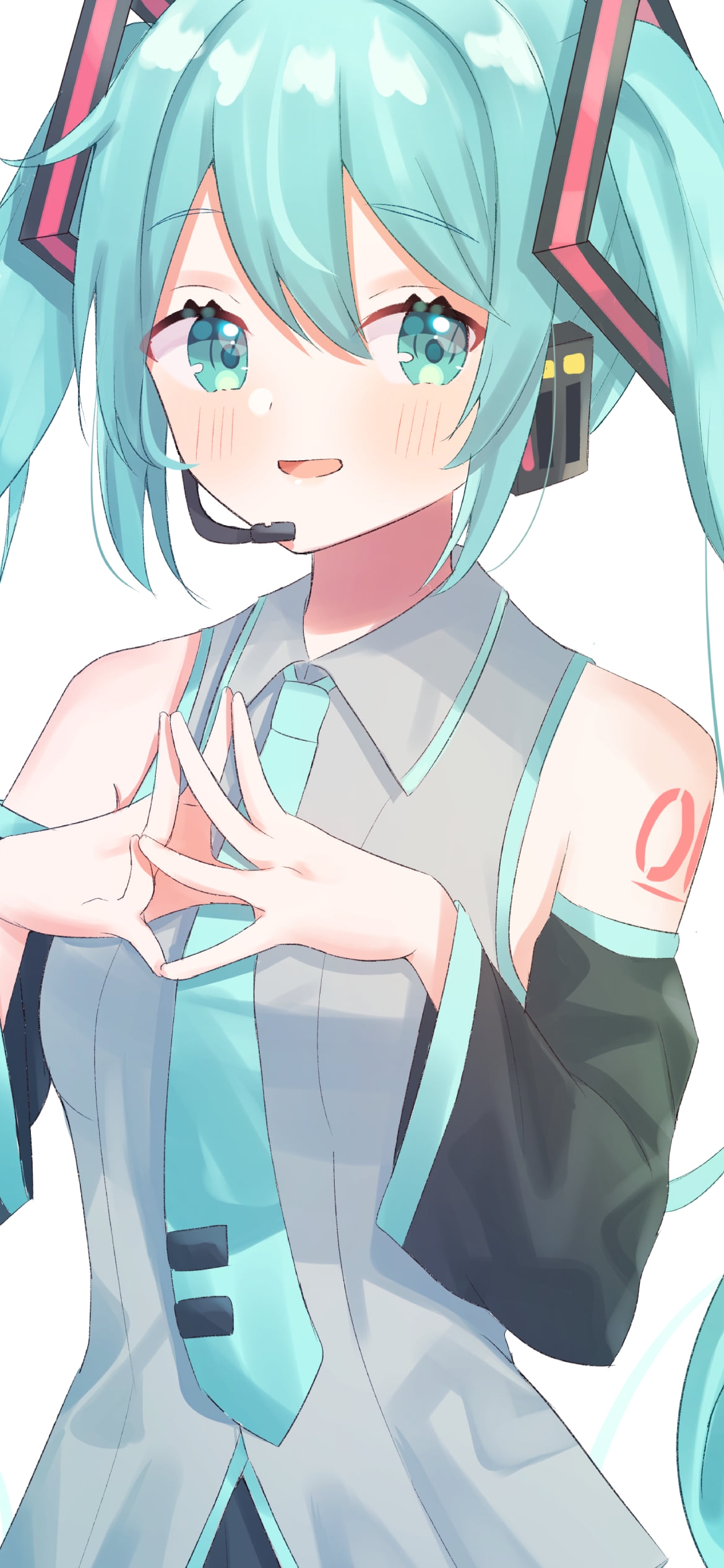 指を合わせ笑顔のちょっと太めの初音ミク / ボカロ / ボーカロイドの1170 x 2532 / スマホ壁紙