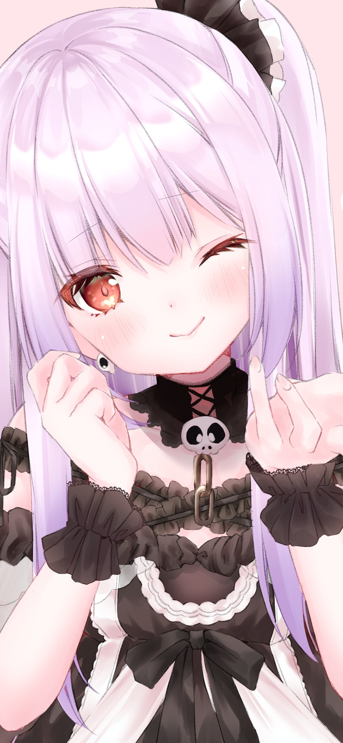 ウィンクをする可愛い可愛い潤羽るしあ / 紫の髪型 / ホロライブ / バーチャルYouTuber / Vtuberの1170 x 2532 / スマホ壁紙