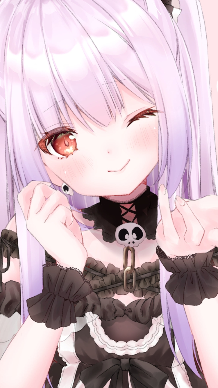 ウィンクをする可愛い可愛い潤羽るしあ / 紫の髪型 / ホロライブ / バーチャルYouTuber / Vtuberの750 x 1334 / スマホ壁紙