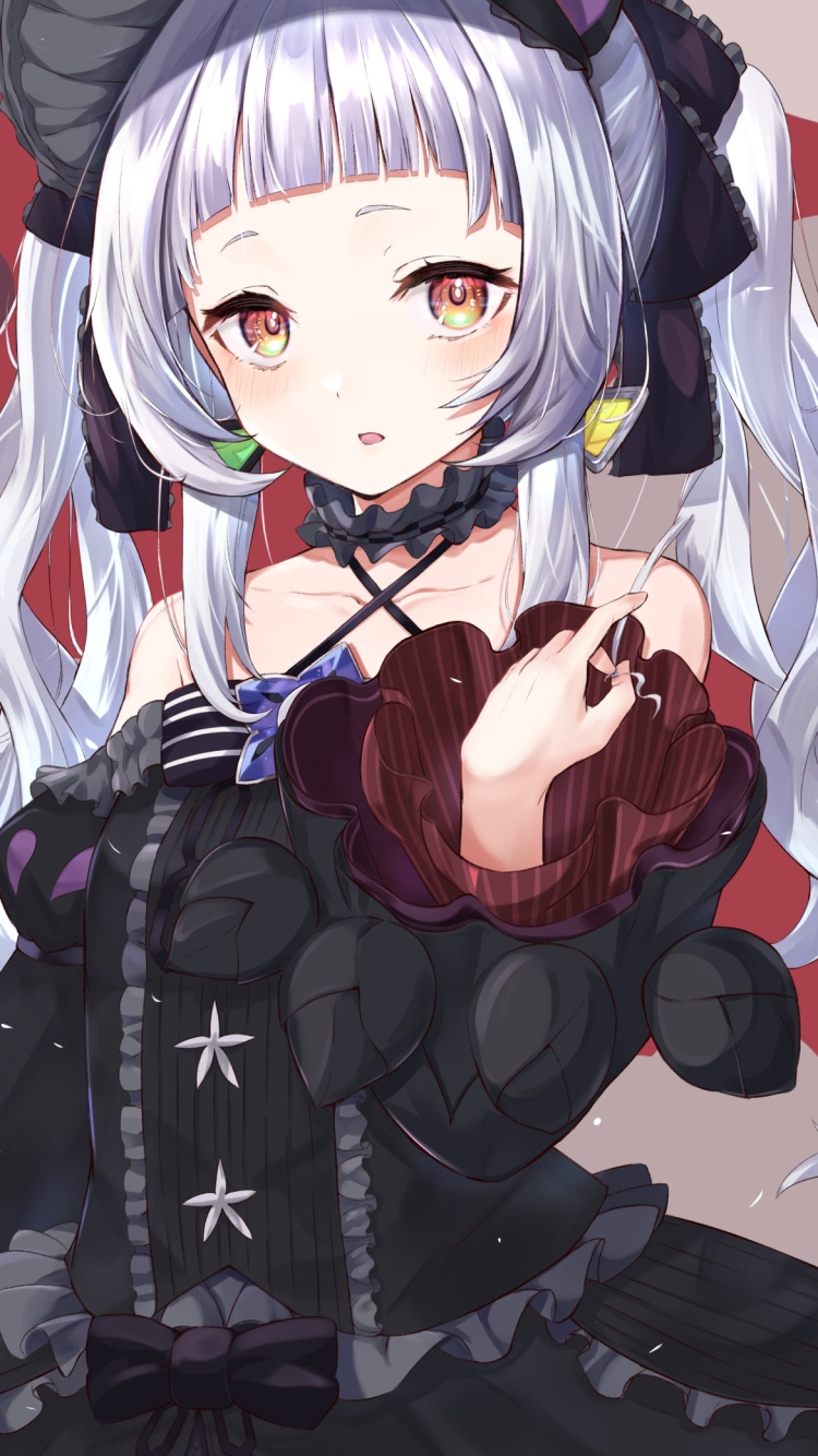 黒い衣装を着た可愛い紫咲シオン（むらさき シオン） / 猫耳 / ホロライブ / バーチャルYouTuber / Vtuberの750 x 1334 / スマホ壁紙