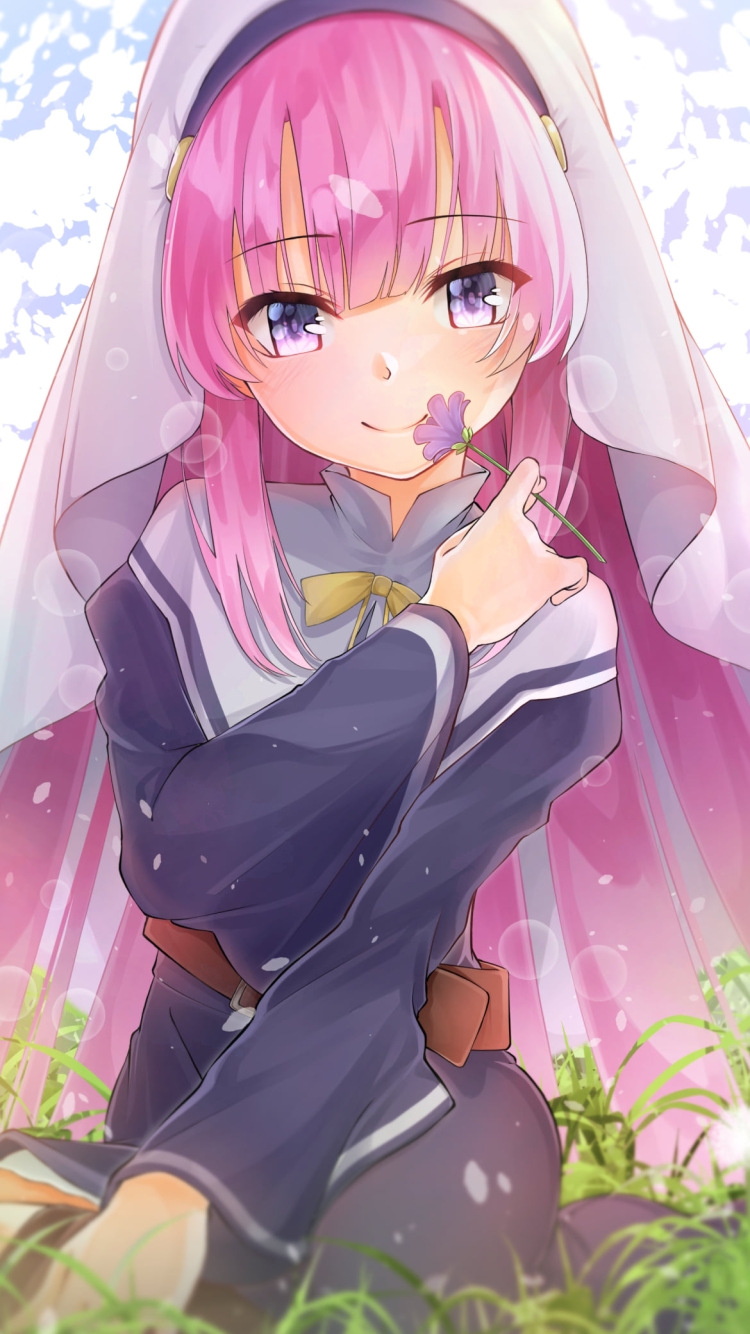 紫の花を摘む佐藤ひな / 神様になった日の750 x 1334 / スマホ壁紙