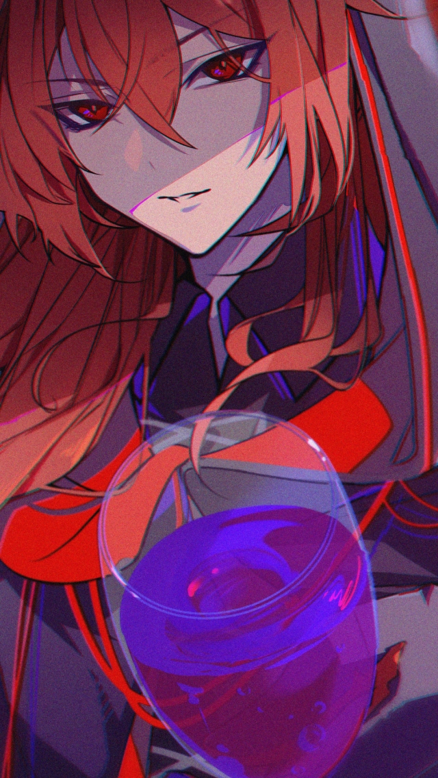紫のワインを持つディルック・ラグヴィンド / 原神の640 x 1136 / スマホ壁紙