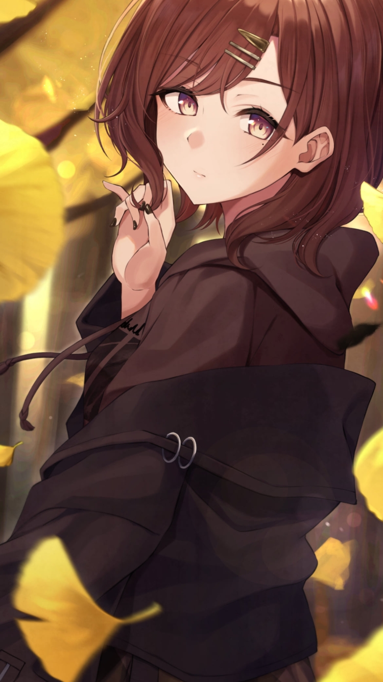 舞い散る銀杏の葉と振り向く樋口円香 / アイドルマスターシャイニーカラーズの750 x 1334 / スマホ壁紙