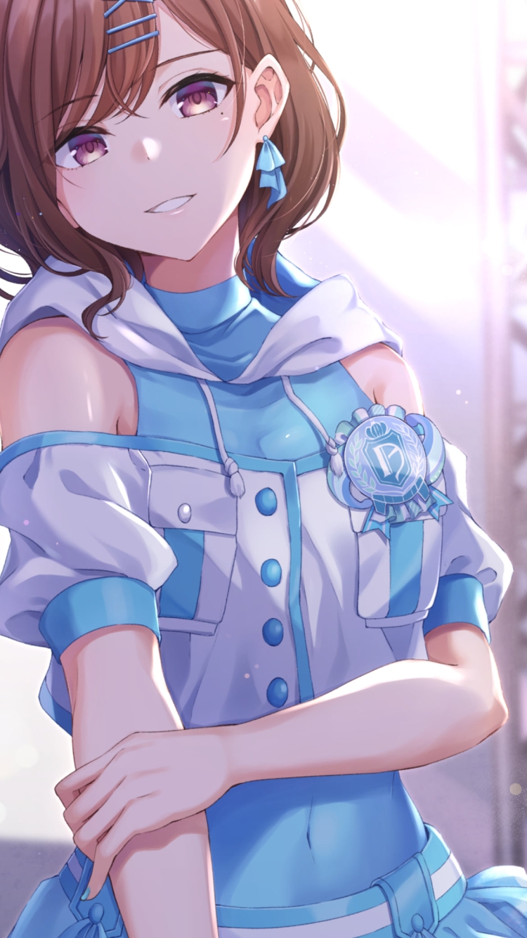 水色のアイドル衣装を着て微笑む樋口円香 / アイドルマスターシャイニーカラーズの750 x 1334 / スマホ壁紙