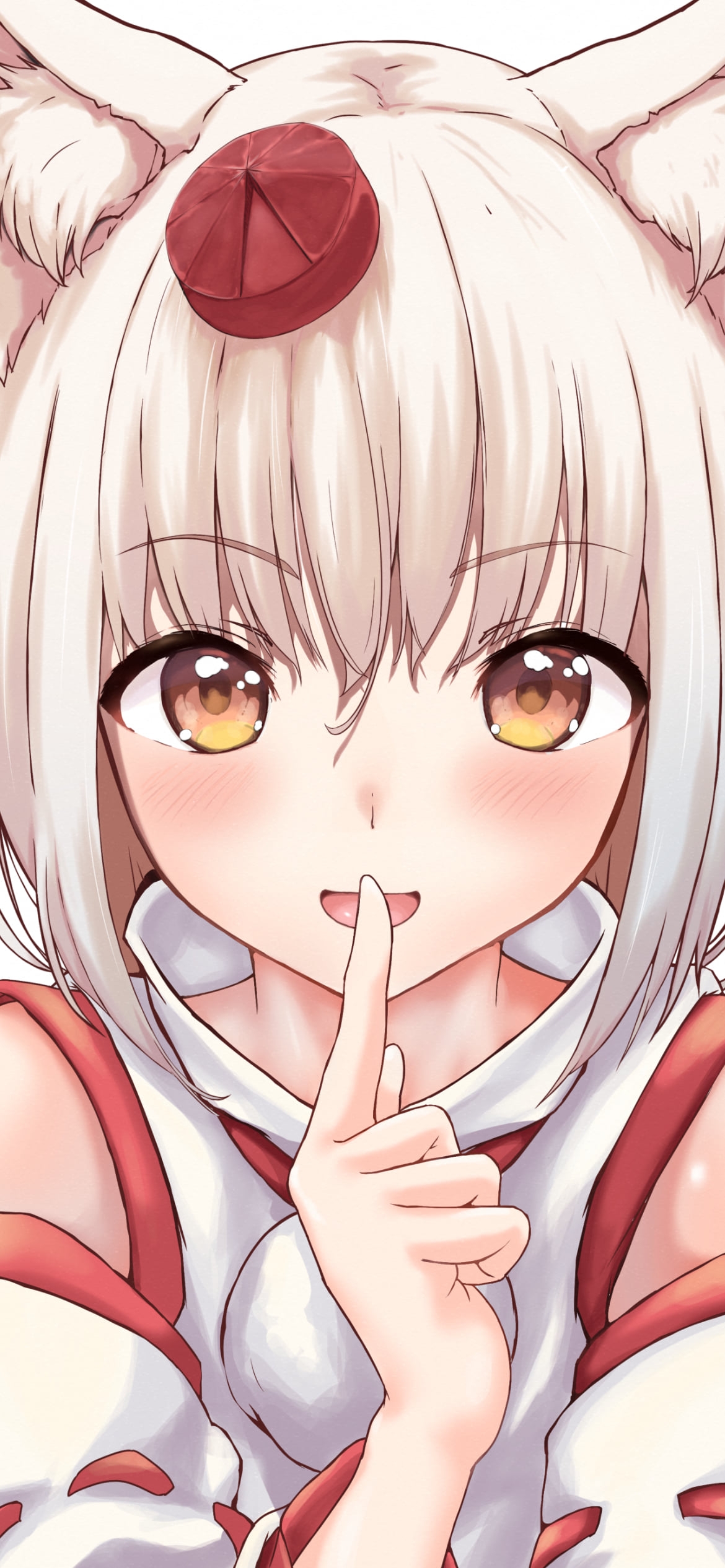右手の人差し指を口元にあてる可愛い犬走椛(いぬばしりもみじ) / 東方の1170 x 2532 / スマホ壁紙