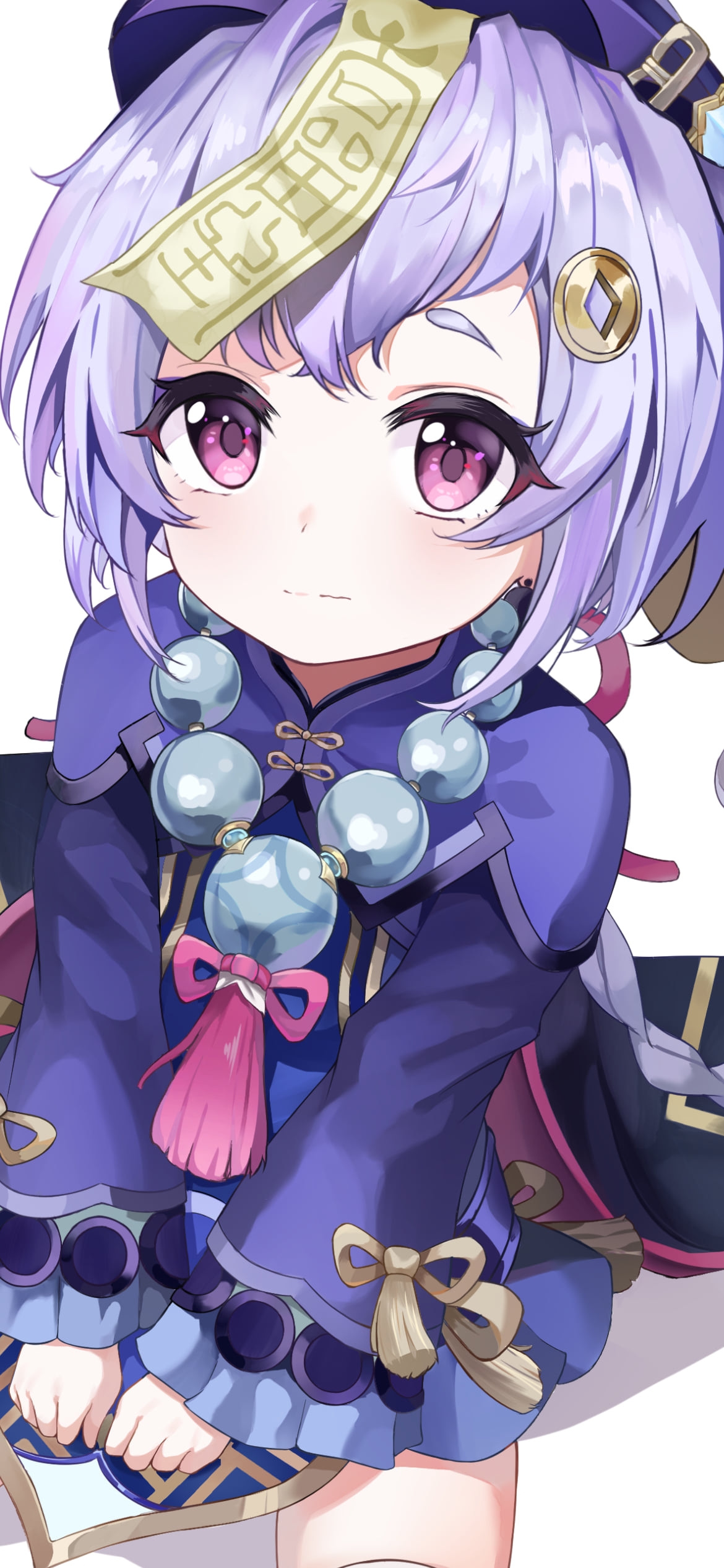 紫の瞳でこちらを見つめるプニプニの七七 / ハート / 原神の1170 x 2532 / スマホ壁紙