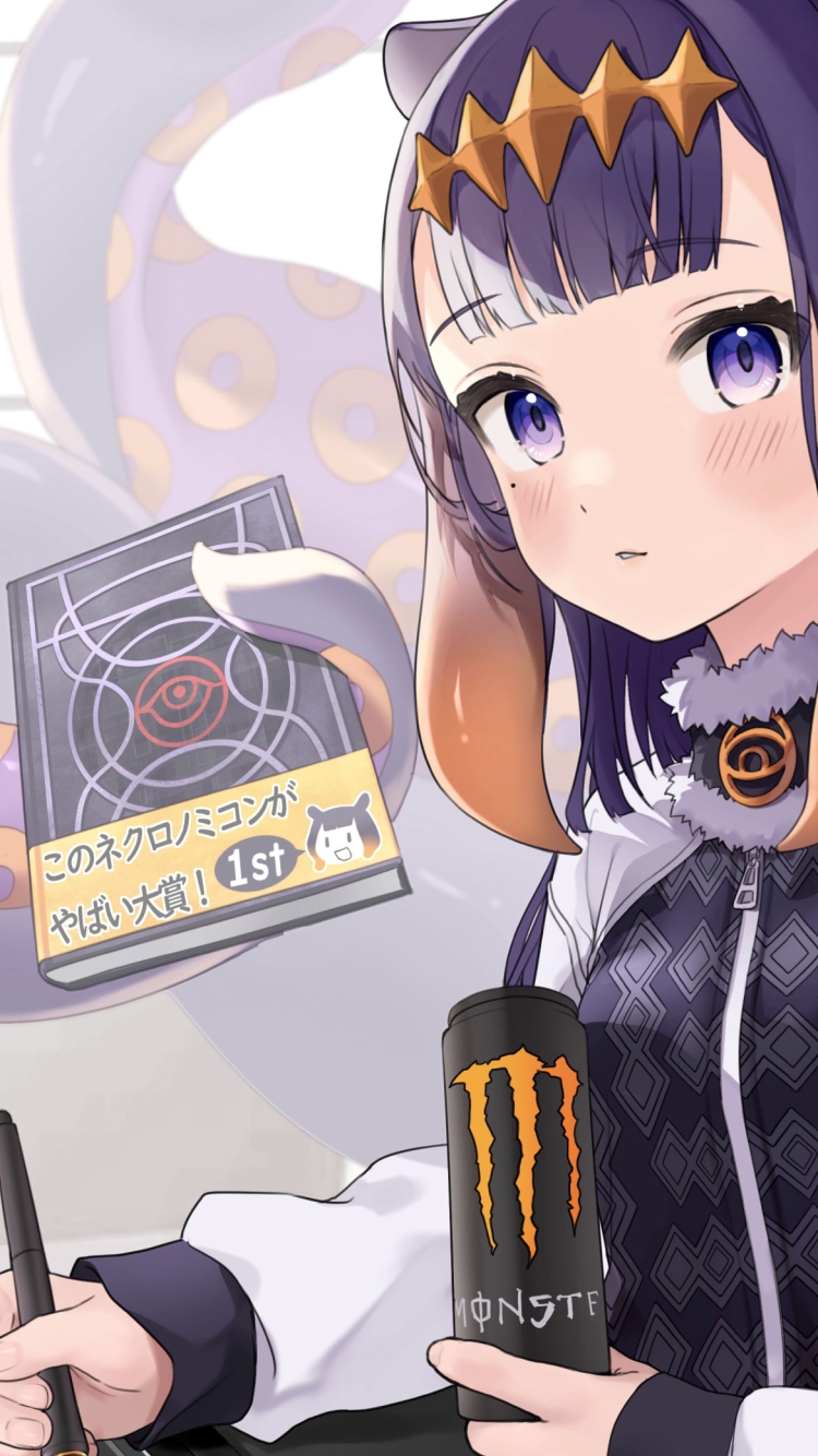 モンエナとタッチペンを持つ可愛い一伊那尓栖 / このネクロノミコンがやばい大賞 / ホロライブ / バーチャルYouTuber / Vtuberの750 x 1334 / スマホ壁紙