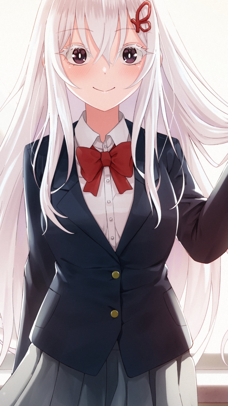窓際で微笑むセーラー服を着たエキドナ / re:ゼロから始める異世界生活の750 x 1334 / スマホ壁紙