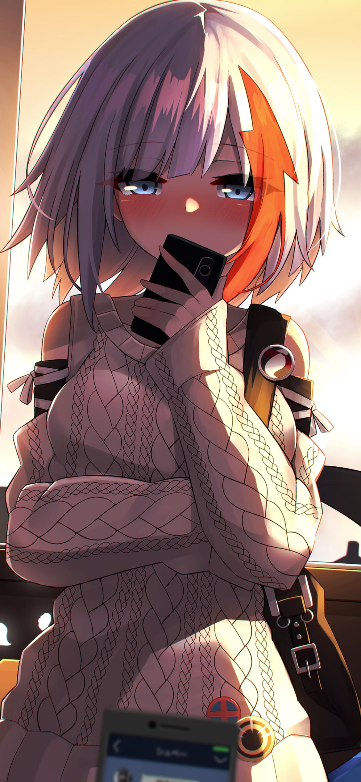 スマホを持ちはにかむアドミラル・グラーフ・シュペー / アズールレーンの1170 x 2532 / スマホ壁紙