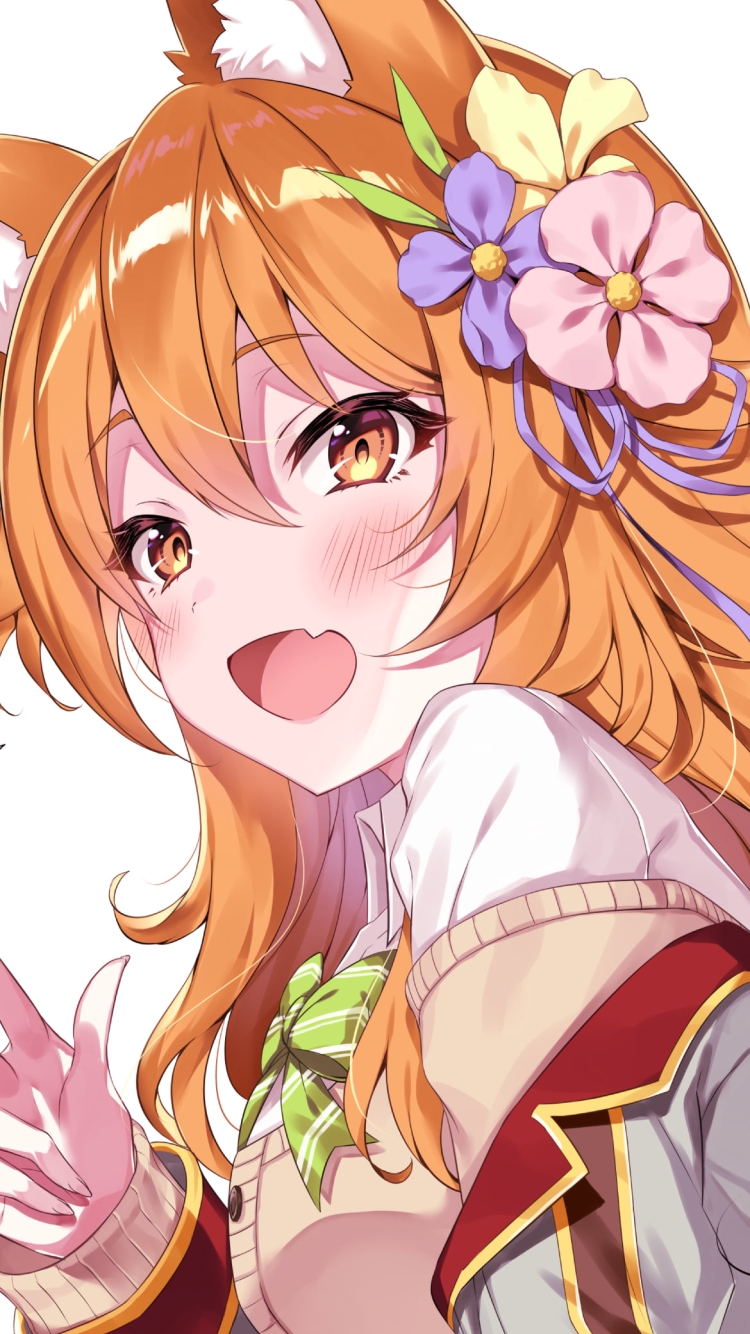 三つ指のピースをして笑顔の茶熊コリン / 白猫プロジェクトの750 x 1334 / スマホ壁紙