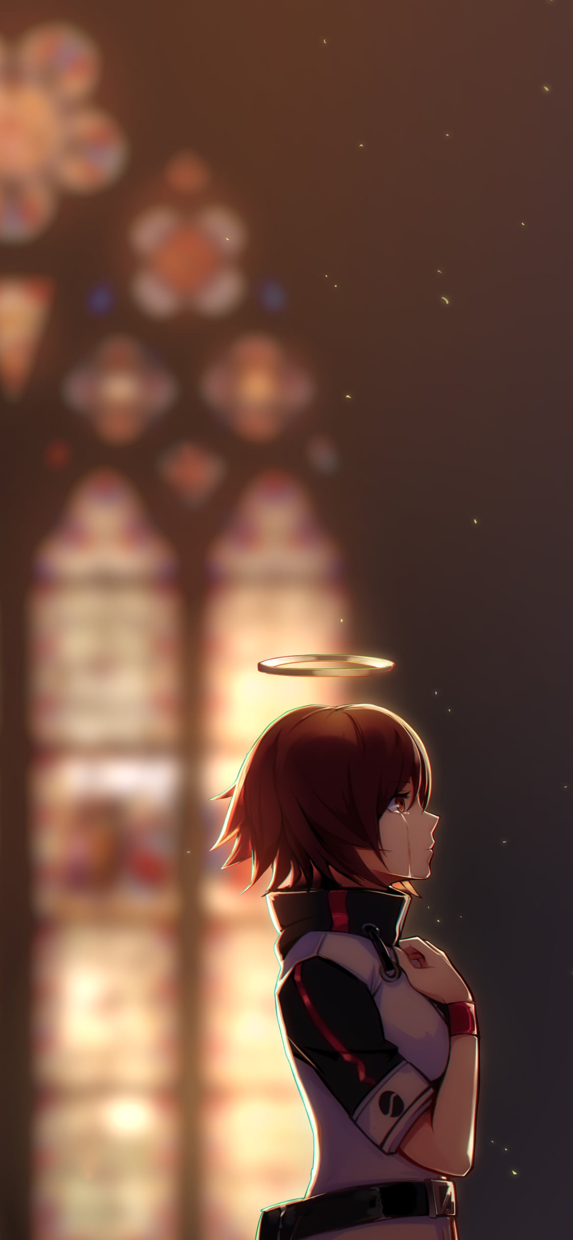 教会内で泣いているエクシア / ステンドグラス / アークナイツの1170 x 2532 / スマホ壁紙