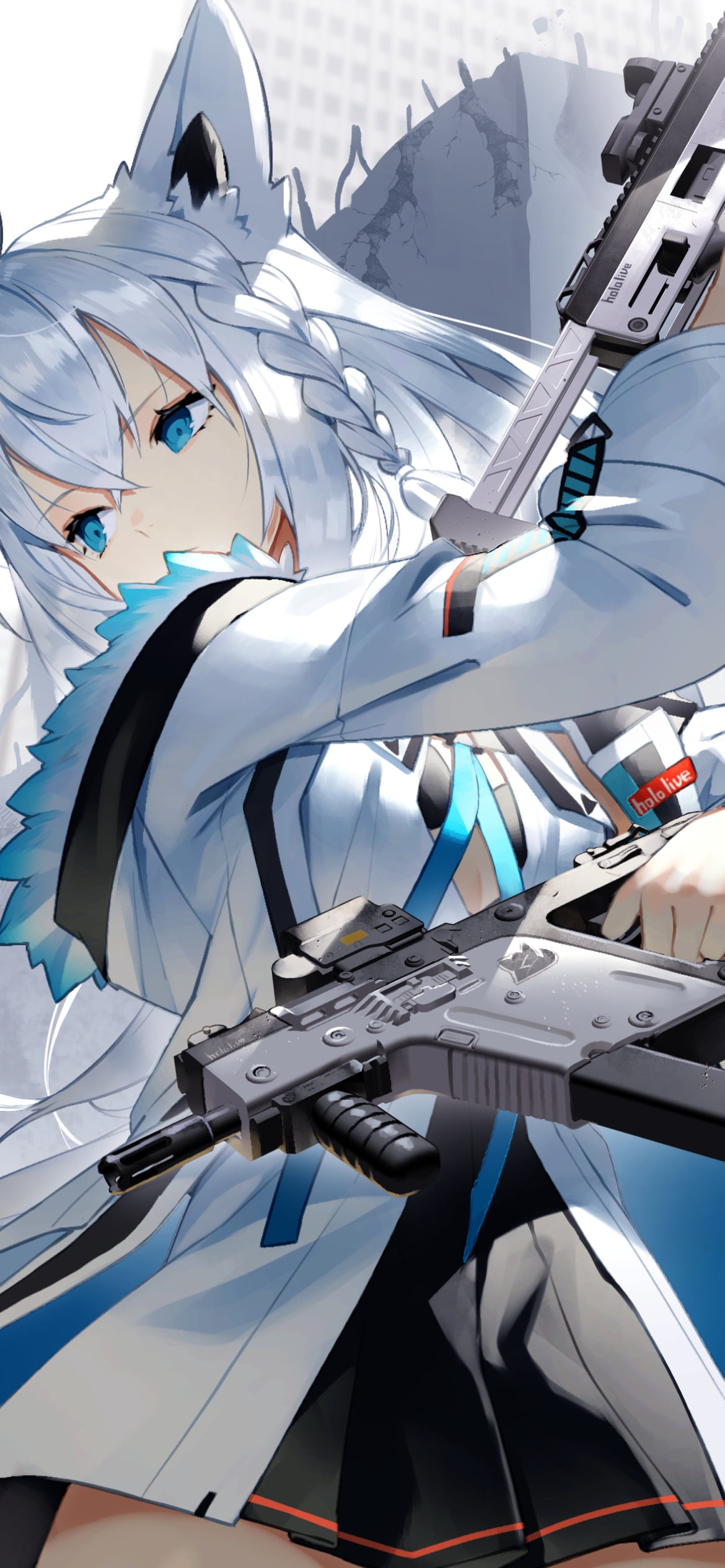 2丁拳銃のかっこいい白上フブキ / ホロライブ / バーチャルYouTuber / Vtuberの1170 x 2532 / スマホ壁紙