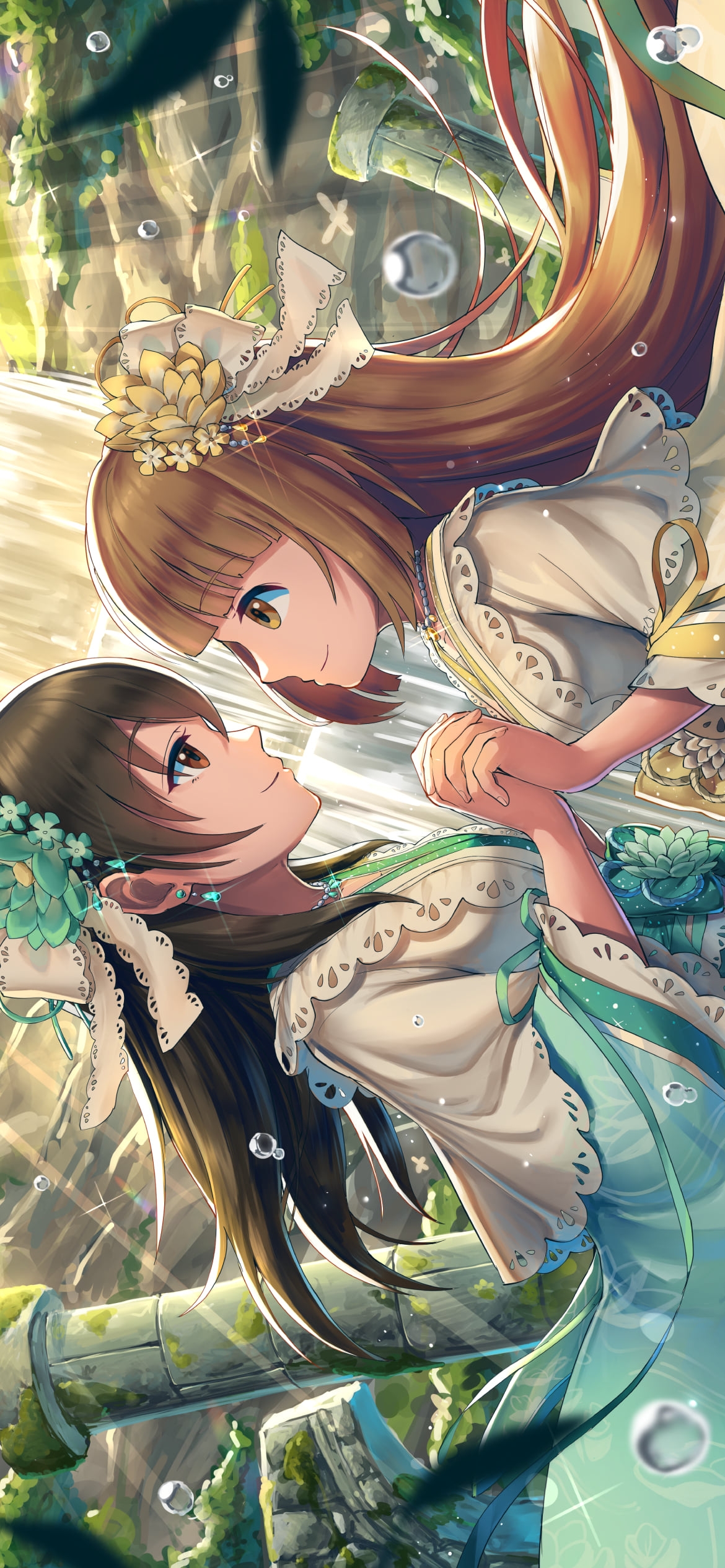 両手を組む可愛い依田芳乃 (よりたよしの)と藤原肇（ふじわら はじめ） / アイドルマスターシンデレラガールズの1170 x 2532 / スマホ壁紙