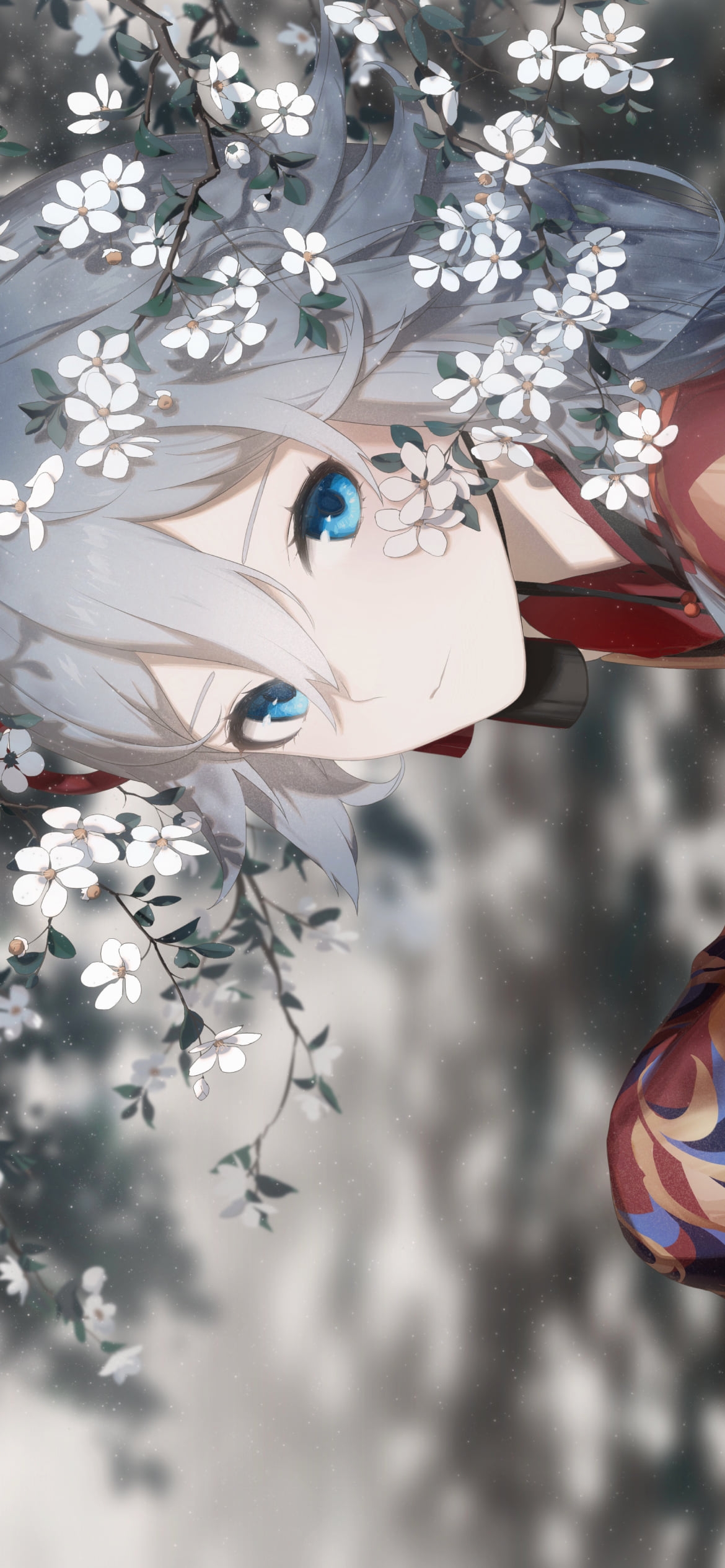 白い花を見る可愛い符华 / フカ / 崩壊3rd / 崩坏3rdの1170 x 2532 / スマホ壁紙