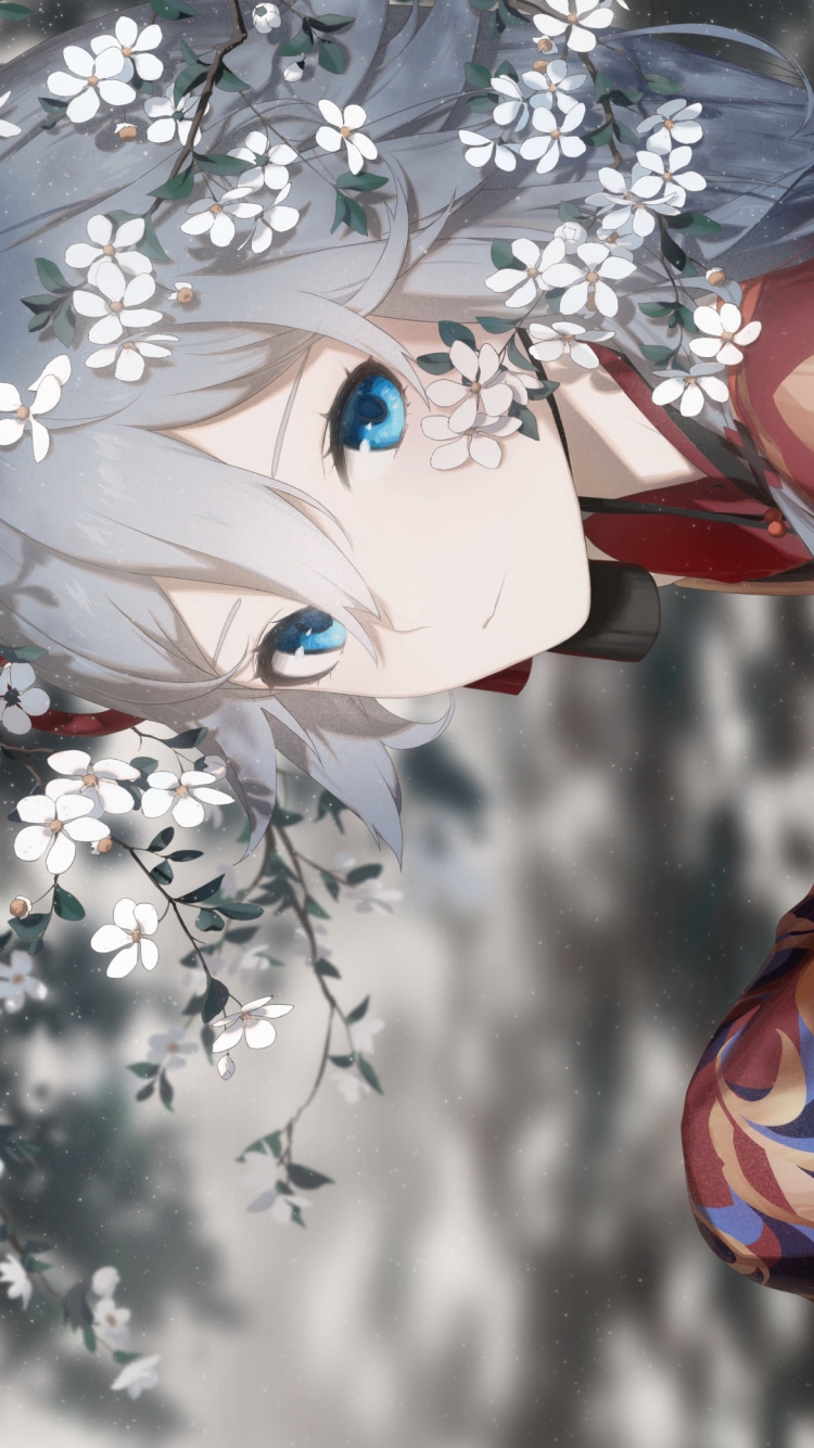 白い花を見る可愛い符华 / フカ / 崩壊3rd / 崩坏3rdの750 x 1334 / スマホ壁紙