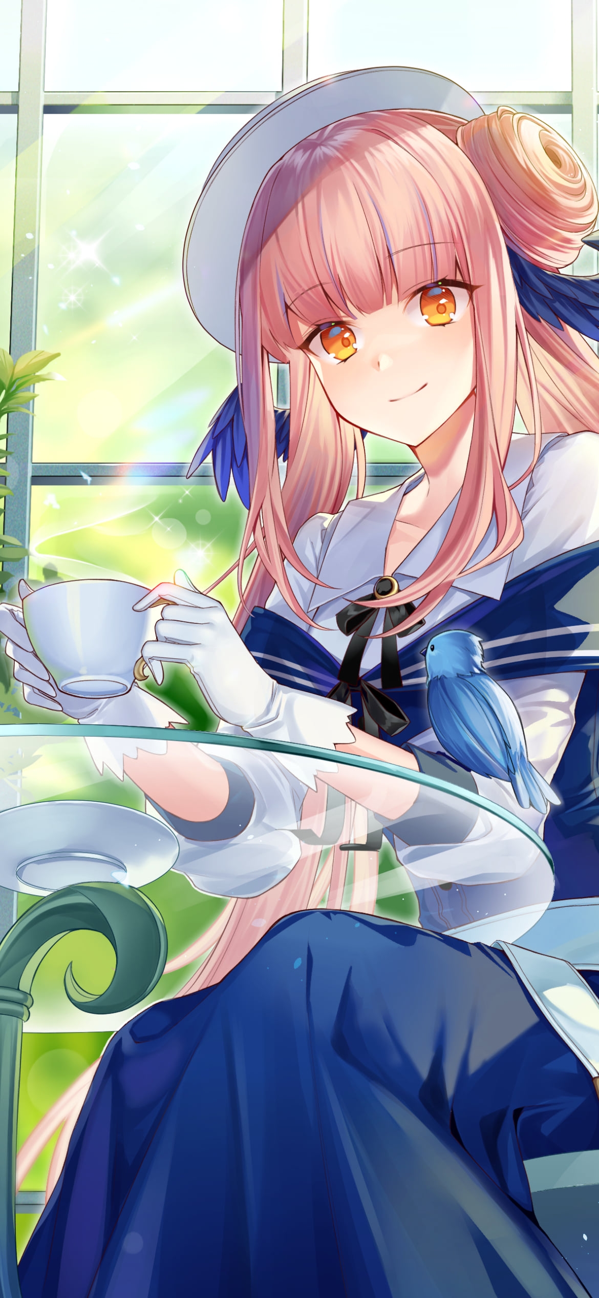 お茶をするセイロン / ガラスのテーブル / アークナイツの1170 x 2532 / スマホ壁紙