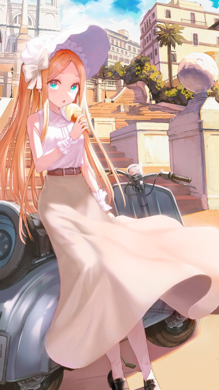バイクに乗ってアイスを食べるアビゲイル・ウィリアムズ / ローマの休日 / fate/grand orderの750 x 1334 / スマホ壁紙