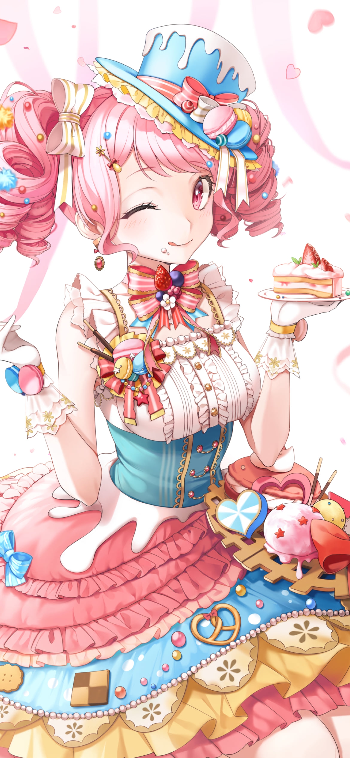 お皿に入った苺のショートケーキを持つ丸山彩 / バンドリ！の1170 x 2532 / スマホ壁紙