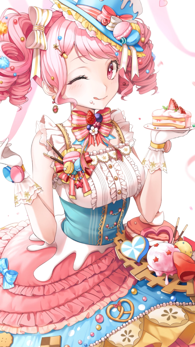 お皿に入った苺のショートケーキを持つ丸山彩 / バンドリ！の750 x 1334 / スマホ壁紙