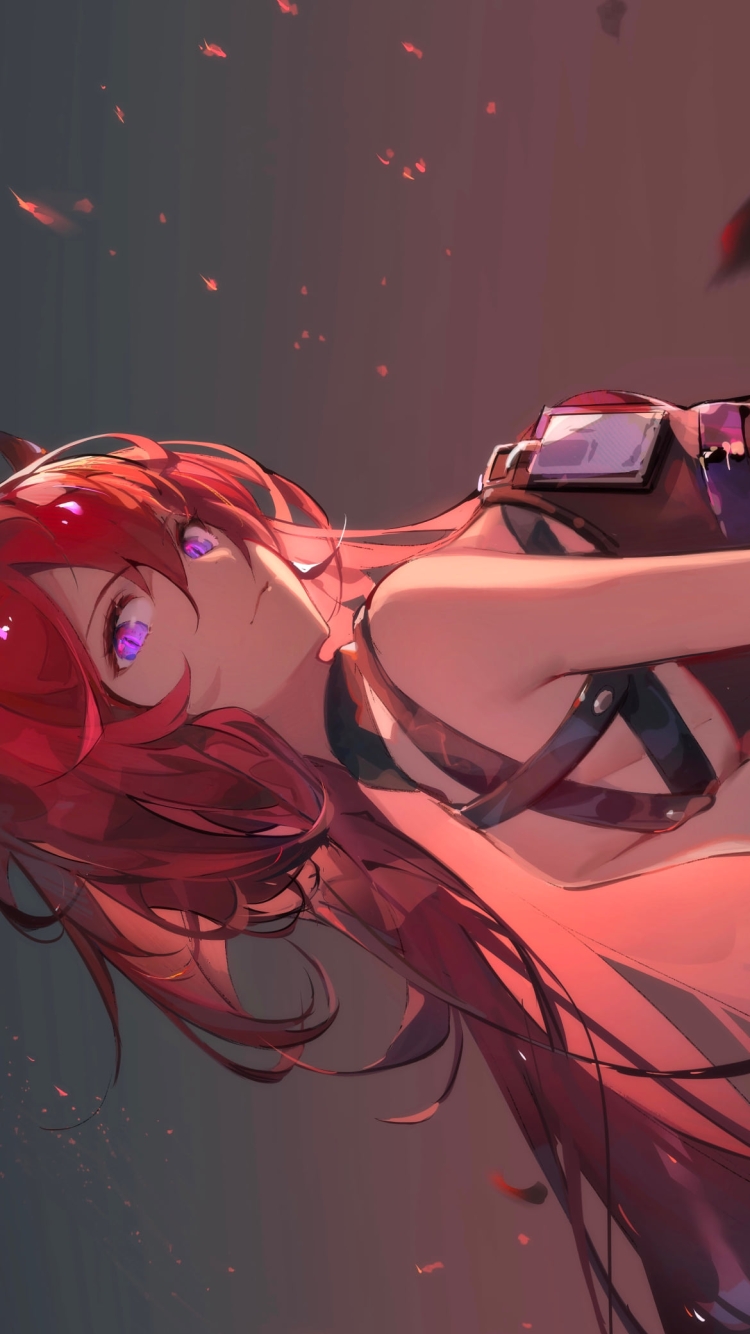 こちらを見つめるかっこいいスルト / ピンクの瞳 / 火の粉 / アークナイツの750 x 1334 / スマホ壁紙