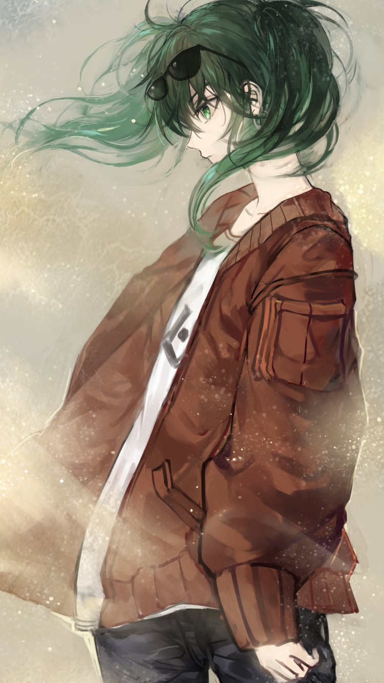 砂塵まみれの私服姿のかっこいい初音ミク / サングラス / 赤いジャンパー / ボカロ / ボーカロイドの750 x 1334 / スマホ壁紙