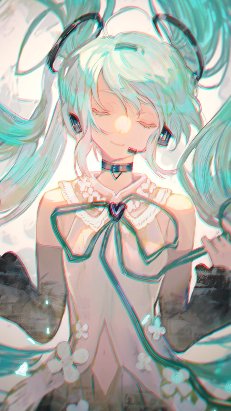 目をつぶる初音ミク / ボカロ / ボーカロイドの750 x 1334 / スマホ壁紙