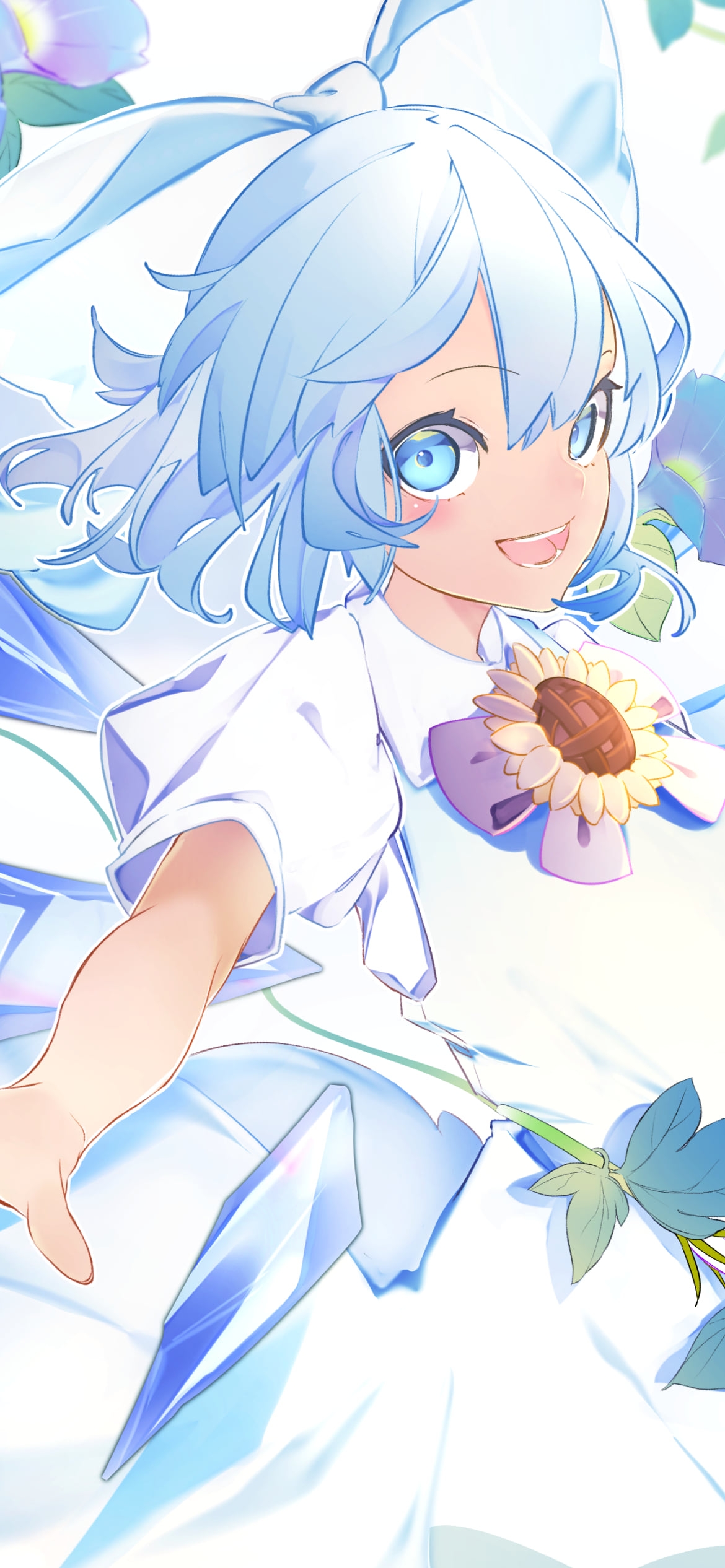 沢山のアサガオと日焼けしたチルノ / 東方の1170 x 2532 / スマホ壁紙
