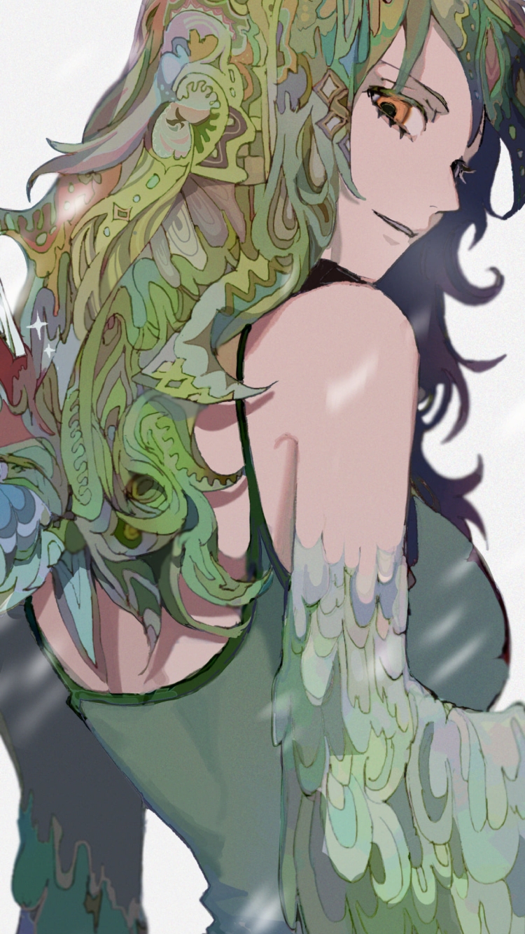 こちらに振り返るモネ / 緑の髪 / 緑の羽 / ワンピース / ONE PIECEの750 x 1334 / スマホ壁紙