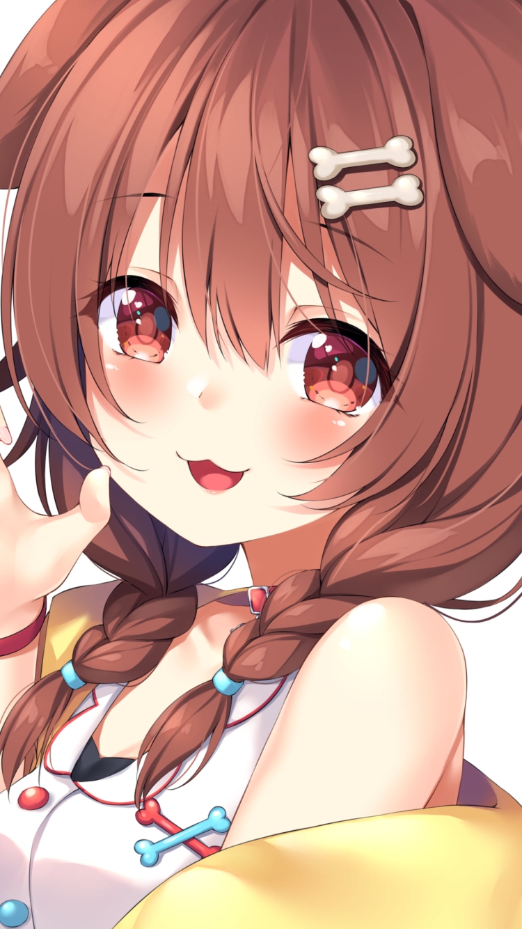 右手をかざす可愛い戌神ころね（いぬがみ ころね） / ホロライブ / バーチャルYouTuber / Vtuberの750 x 1334 / スマホ壁紙