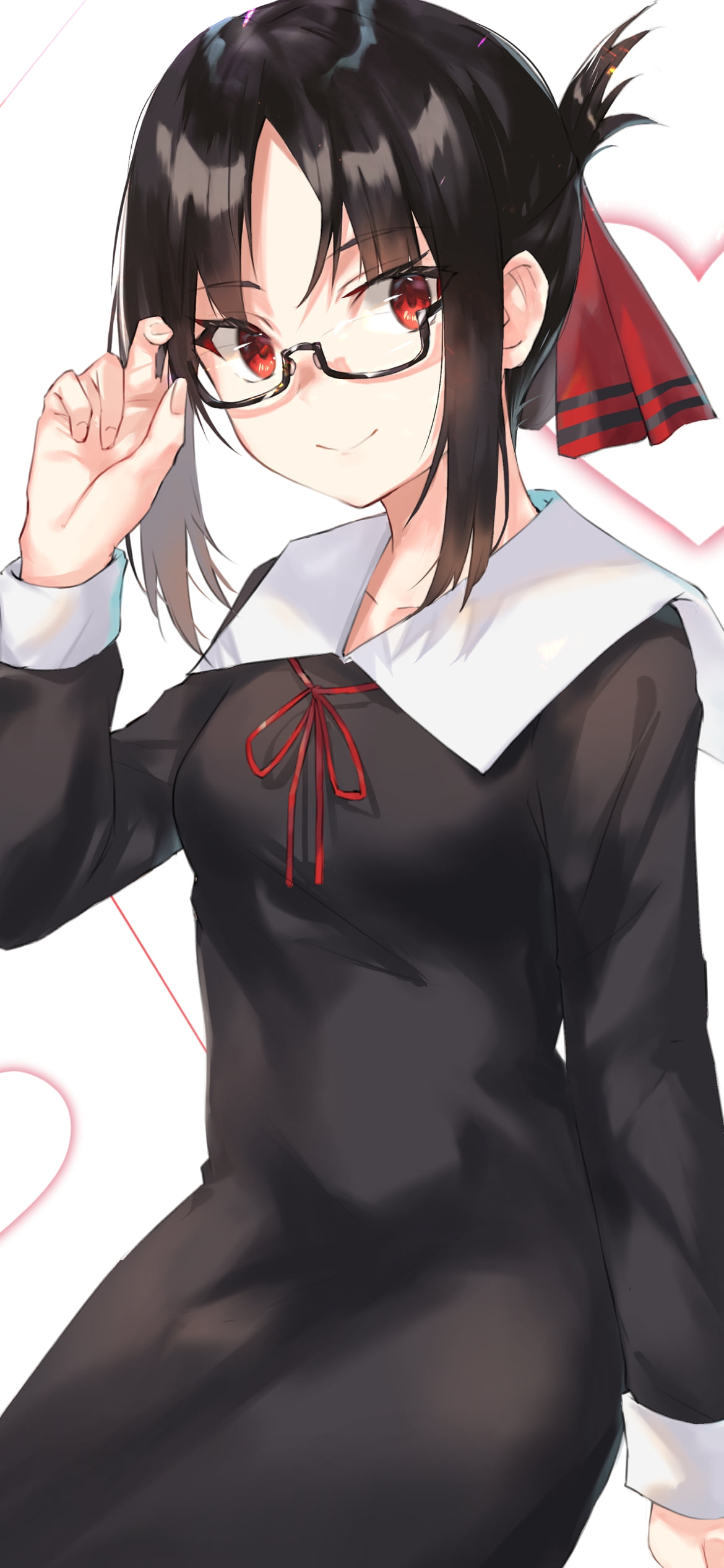 黒い眼鏡を触る四宮かぐや / かぐや様は告らせたい～天才たちの恋愛頭脳戦～の1170 x 2532 / スマホ壁紙