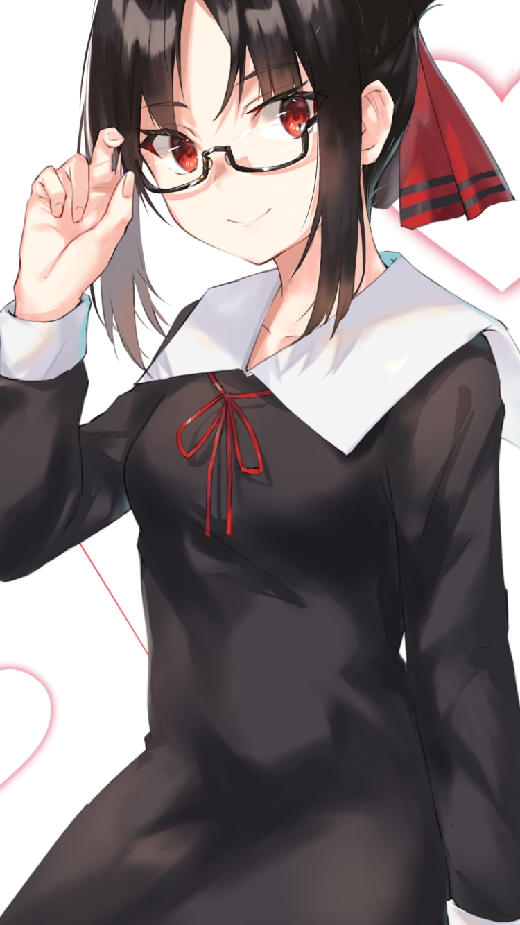 黒い眼鏡を触る四宮かぐや / かぐや様は告らせたい～天才たちの恋愛頭脳戦～の750 x 1334 / スマホ壁紙