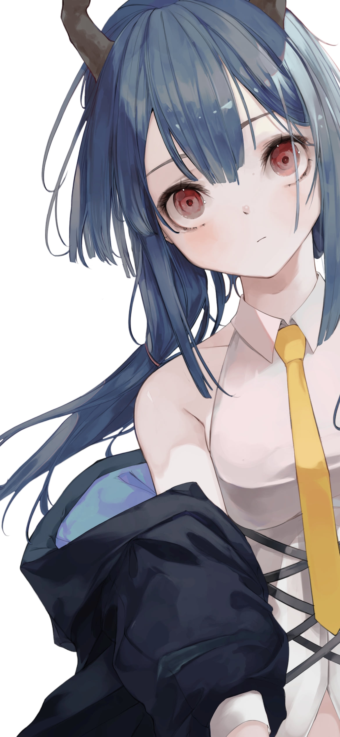 こちらを見つめるチェン / 赤い瞳 / 角 / アークナイツの1170 x 2532 / スマホ壁紙