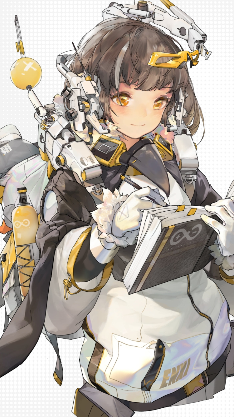 付箋を貼った本に書き込みをするマゼラン / アークナイツの750 x 1334 / スマホ壁紙