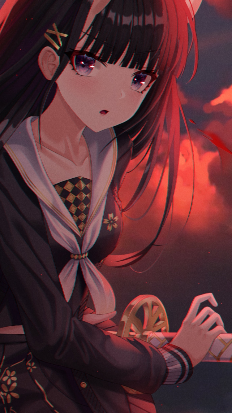 抜刀する能代 / 赤い月 / アズールレーンの750 x 1334 / スマホ壁紙