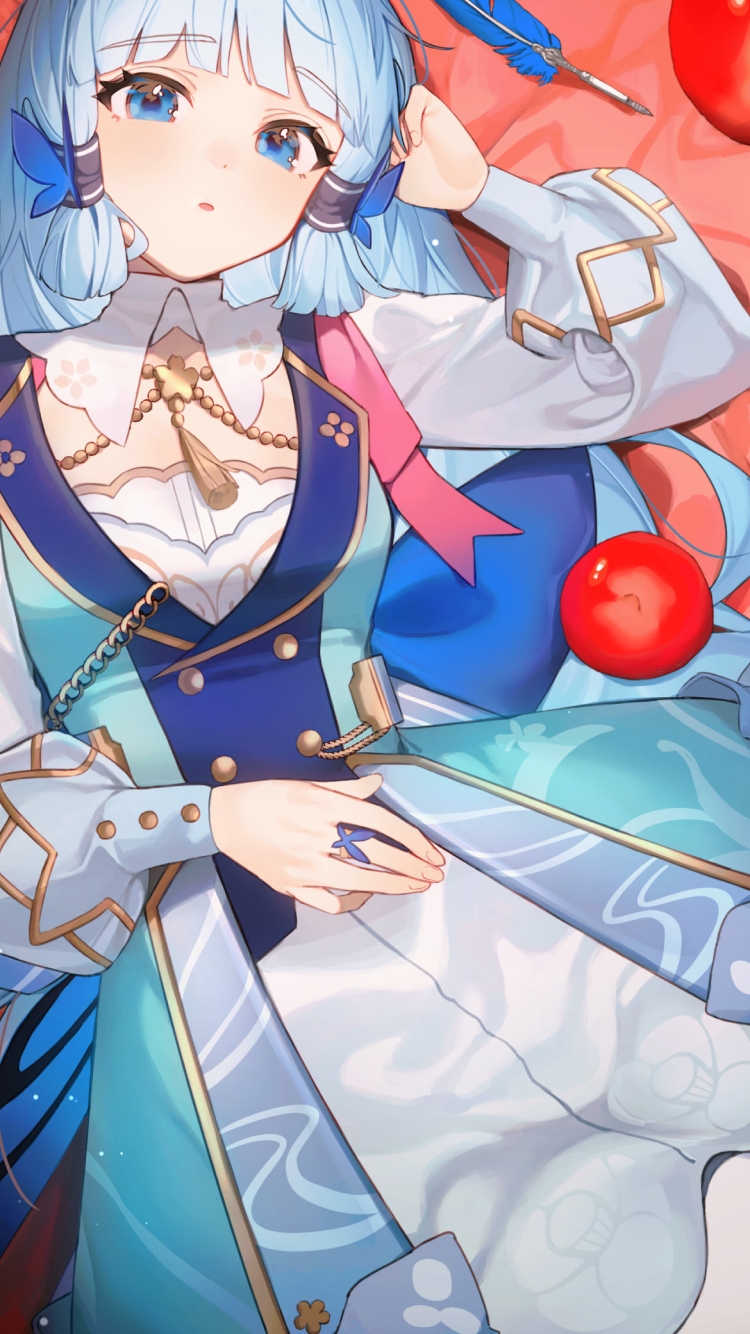 赤いリンゴと青い羽と神里綾華 / 花時に訪れた手紙 / 原神の750 x 1334 / スマホ壁紙