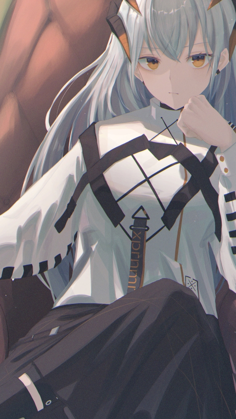 椅子に座って肘をつくサリア / アークナイツの750 x 1334 / スマホ壁紙