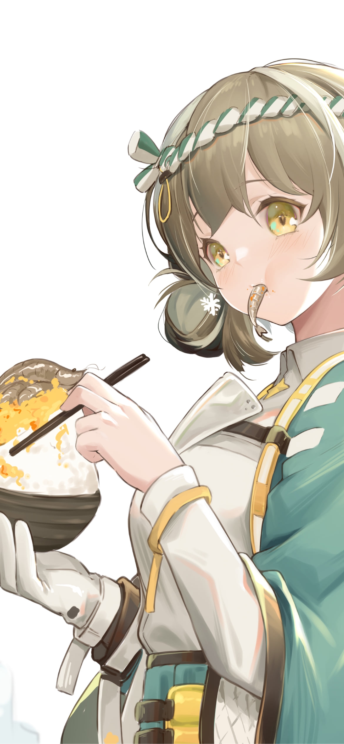 大盛の海鮮丼を持つマゼラン / アークナイツの1170 x 2532 / スマホ壁紙