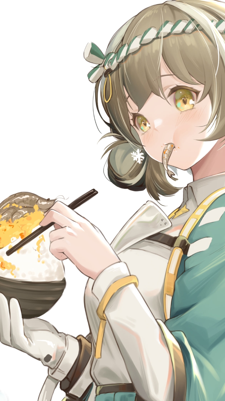 大盛の海鮮丼を持つマゼラン / アークナイツの750 x 1334 / スマホ壁紙